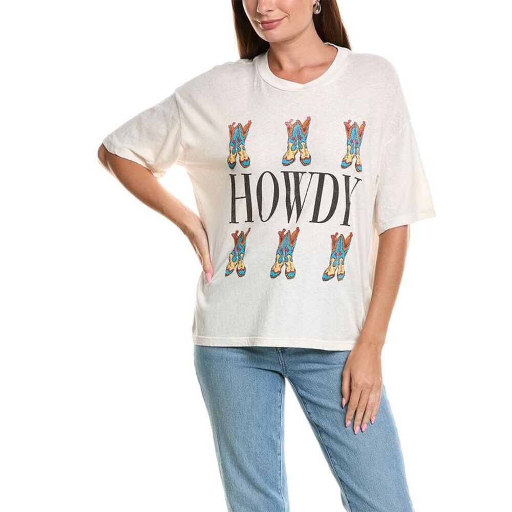 Project Social T Womens  Howdy Boots Perfect Bf T-Shirt, White
